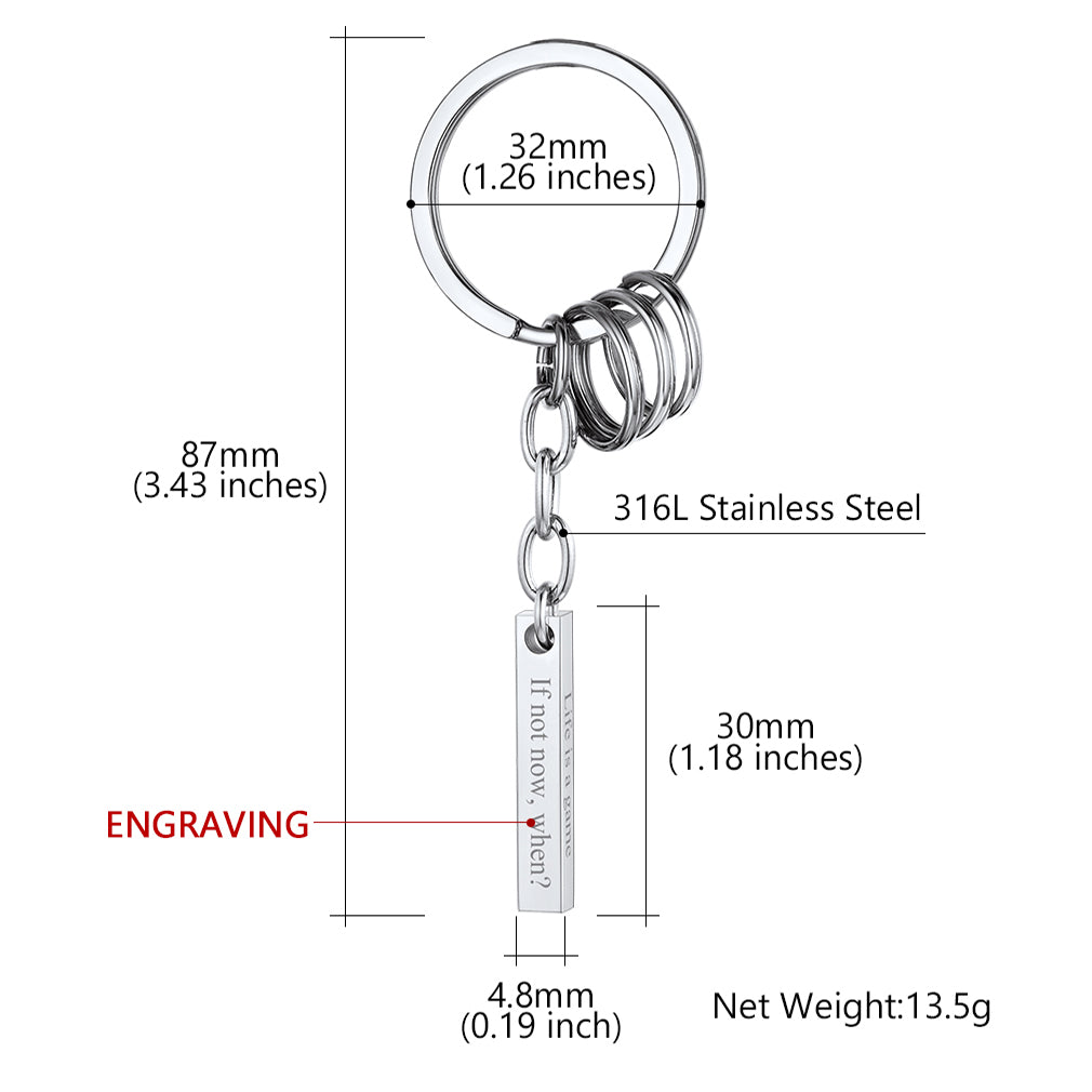 Personalized Long Bar Keychain for Men Women