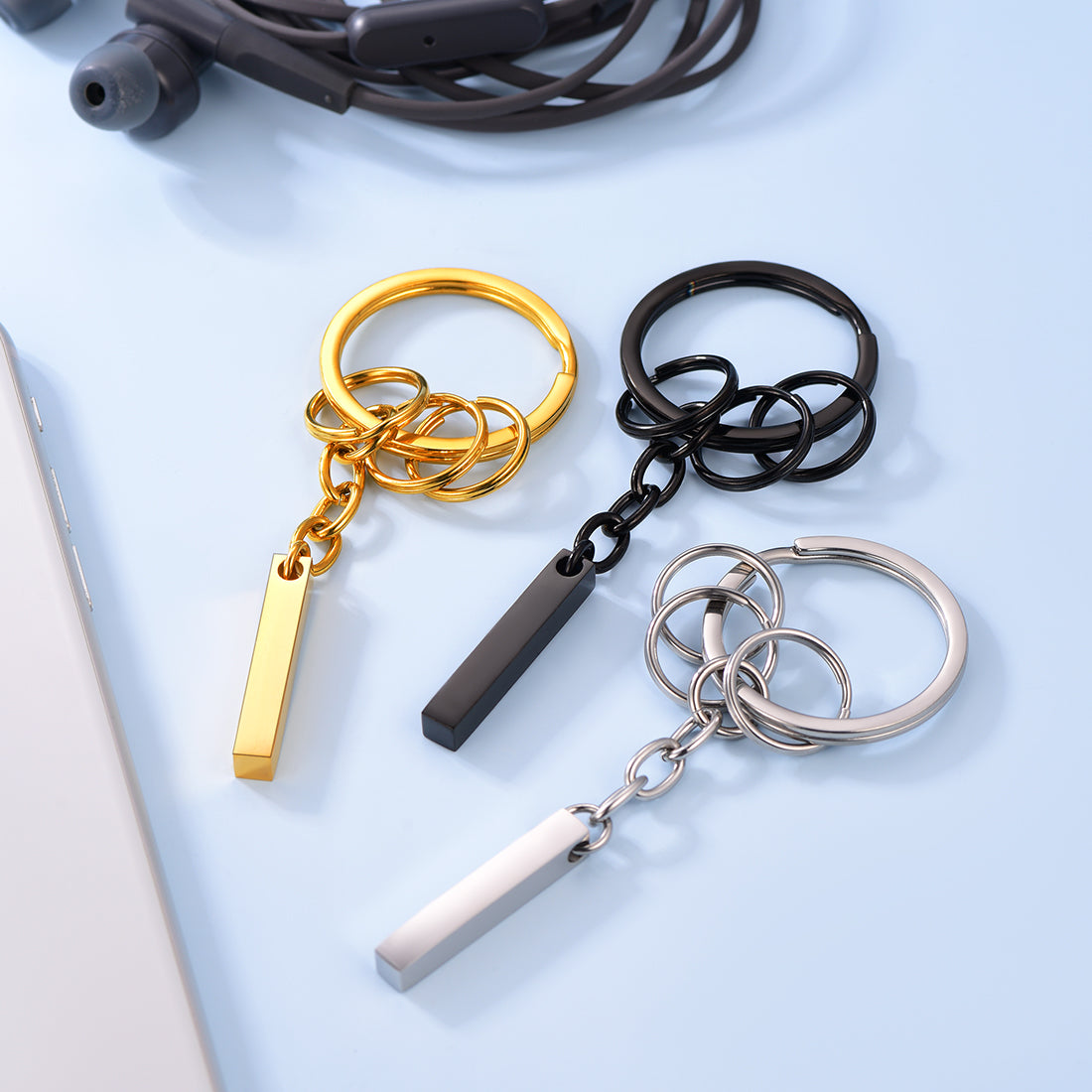 Personalized Long Bar Keychain for Men Women