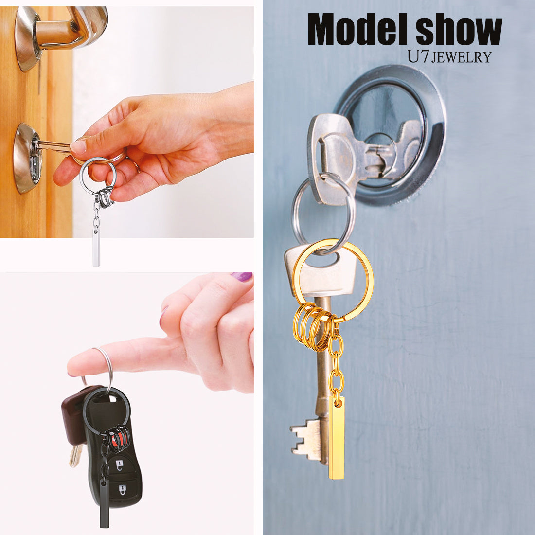 Personalized Long Bar Keychain for Men Women