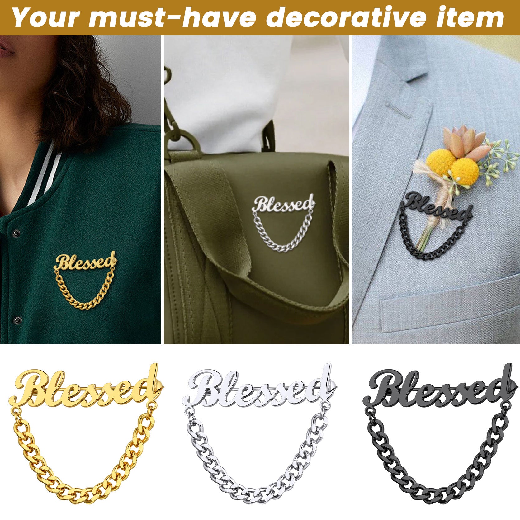 Blessed Cuban Chain Brooch Pin, decorative accessory