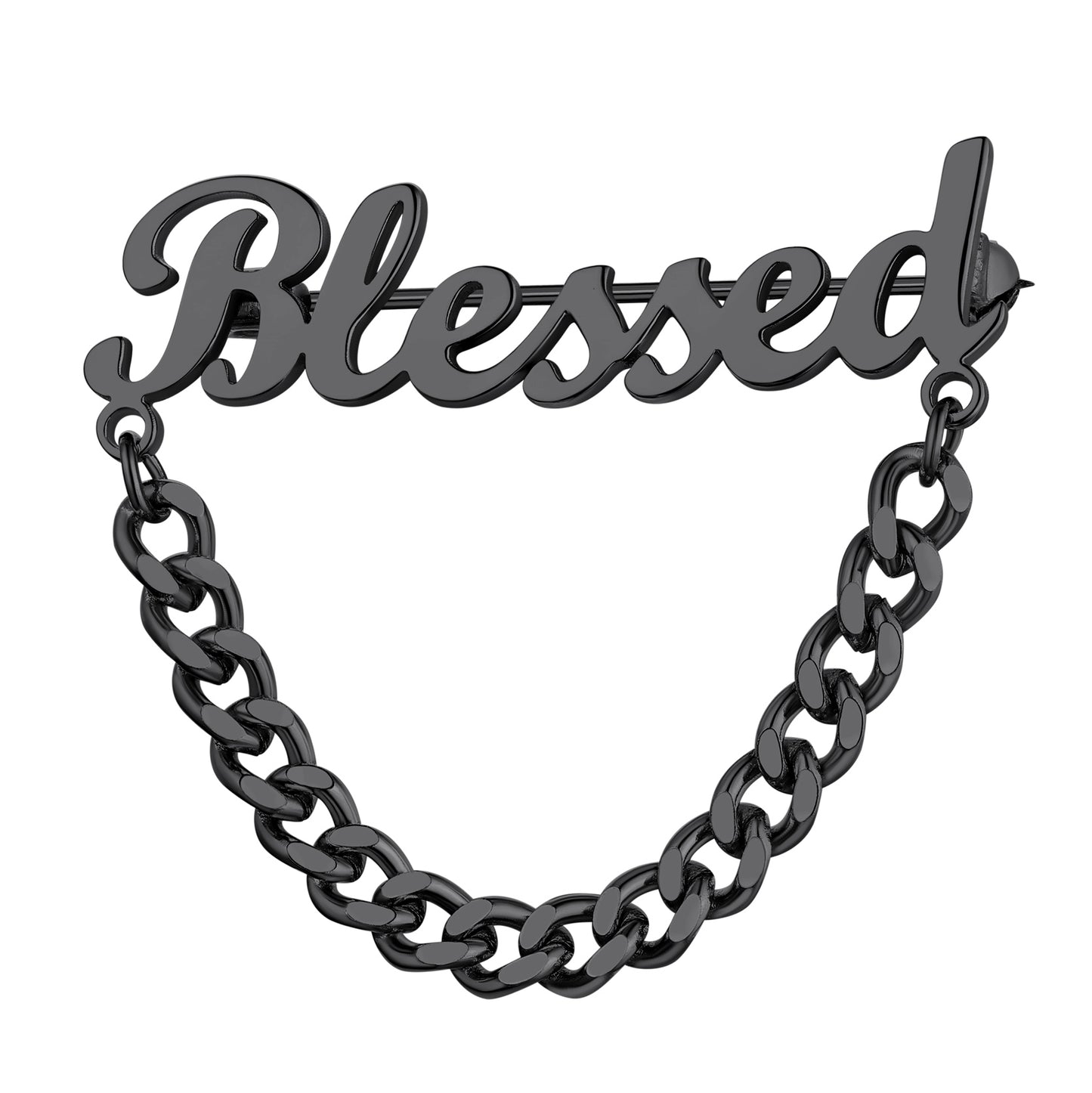 Black Blessed Brooch Pin with Cuban Chain