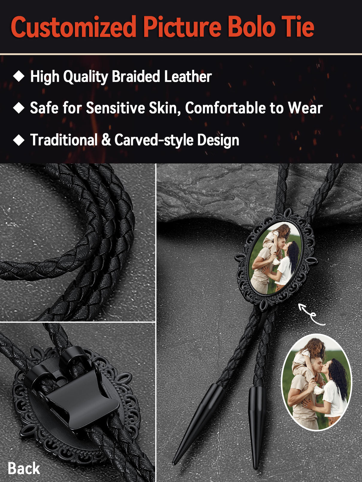 Custom photo bolo tie with picture of a couple, memorial gift