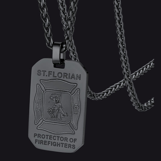 Personalized Saint Florian Firefighter Dog Tag Necklace for Firemen Menimg
