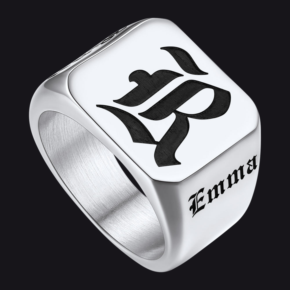 Personalized Initial Name Signet Rings Gifts for Boys Father Men FaithHeart Jewelry