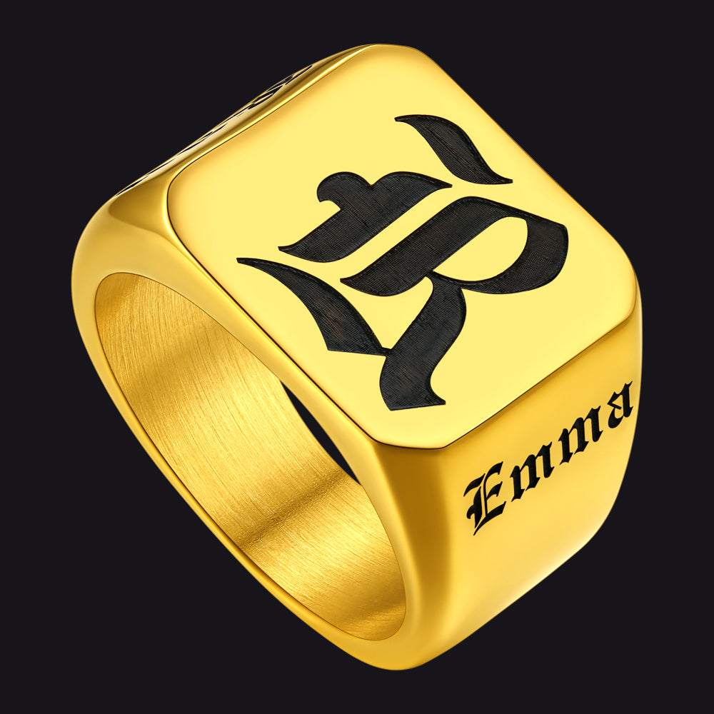 Personalized Initial Name Signet Rings Gifts for Boys Father Men FaithHeart Jewelry