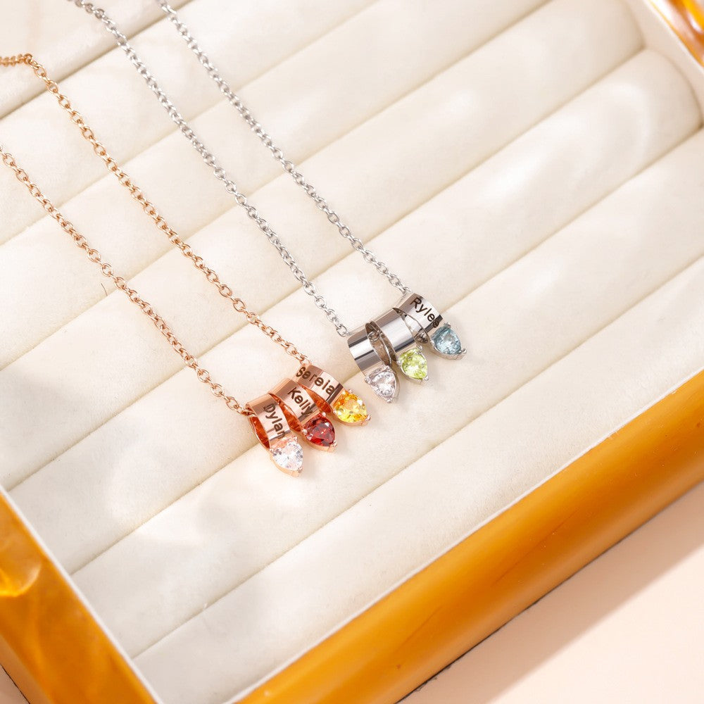Personalized 1-5 Names Heart Birthstone Necklace