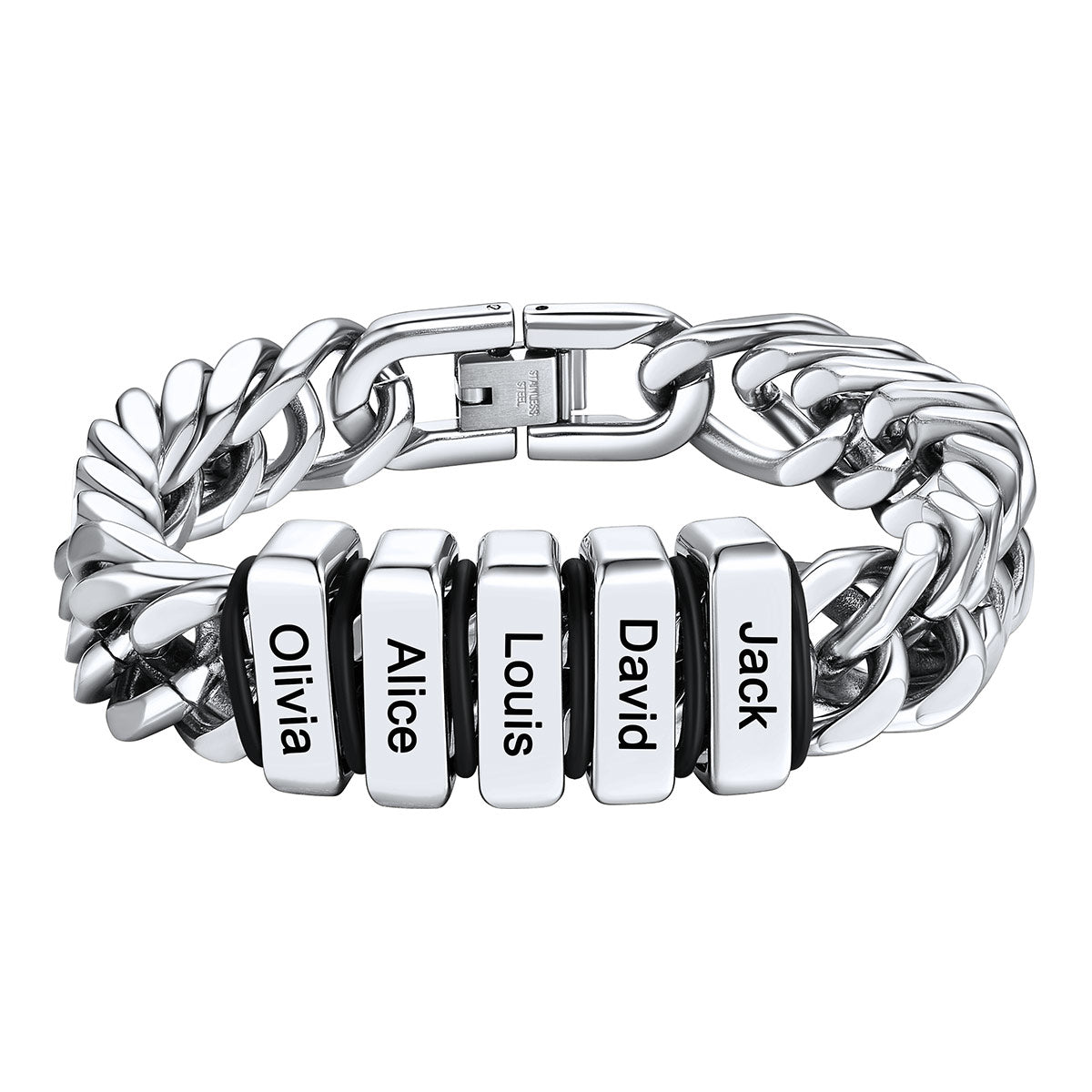 Custom Engraved Multiple Name Cuban Link Chain Bracelet for Men