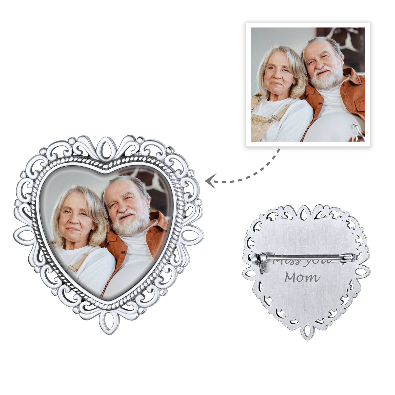 Personalized Heart Bouquet Photo Charms Brooch Pins for Wedding