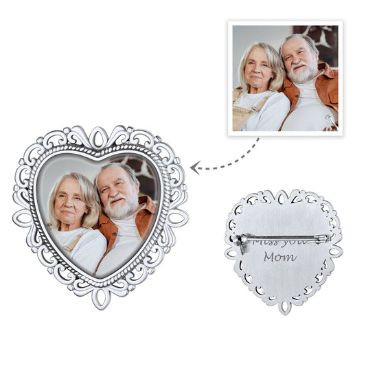 Personalized Heart Bouquet Photo Charms Brooch Pins for Weddingimg