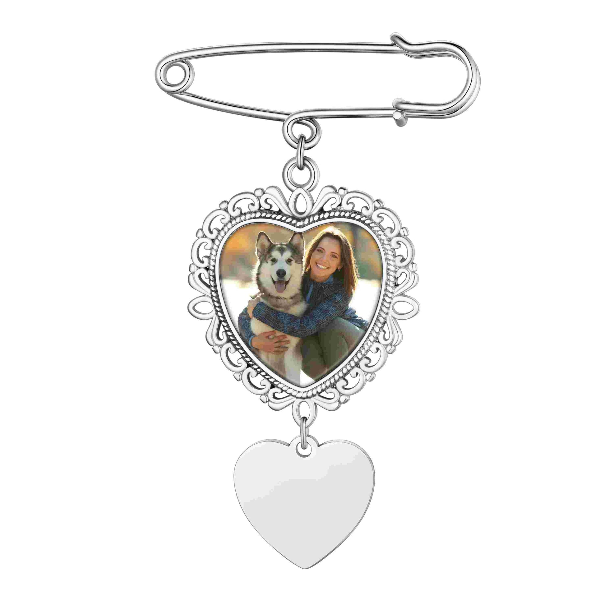 Personalized Wedding Bouquet Heart Picture Charms Brooch Pins