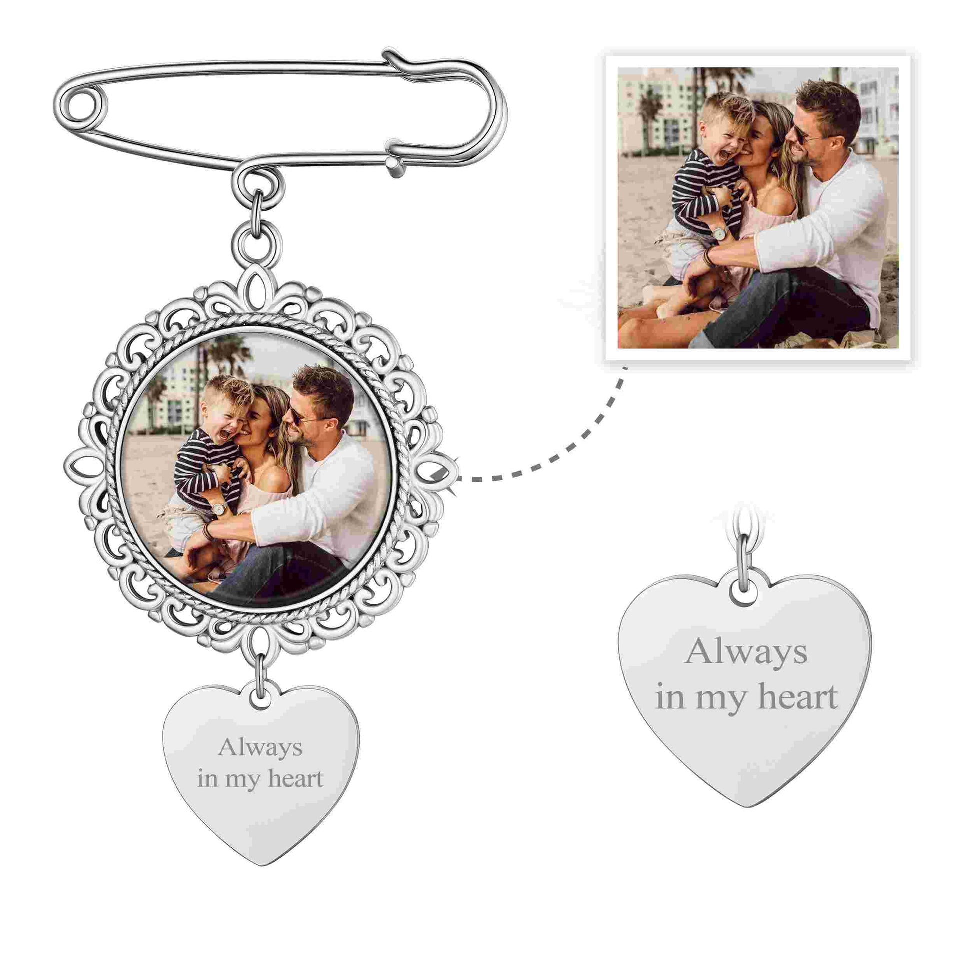 Personalized Wedding Bouquet Round Picture Charms Brooch Pins
