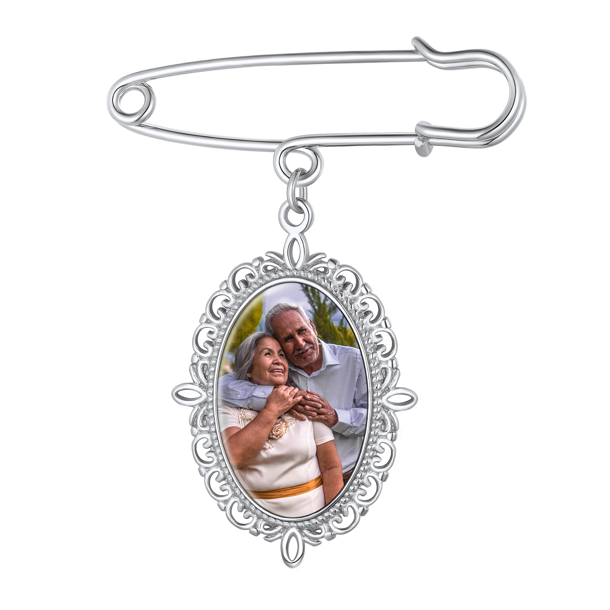 Customized Memorial Photo Charm Boutonniere Pin with photo of couple