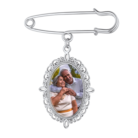 Customized Memorial Photo Charm Boutonniere Pin with photo of coupleimg