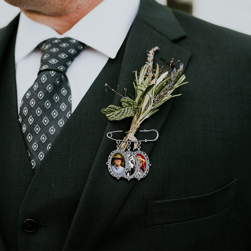 Memorial Photo Charm Boutonniere Pin for Wedding or Funeral