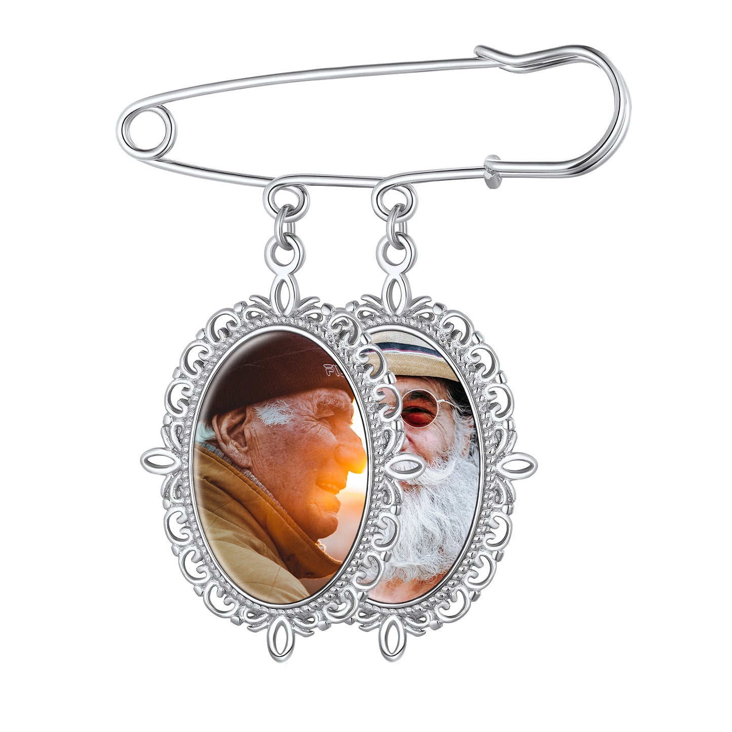Memorial Photo Boutonniere Pin with Two Photo Charms