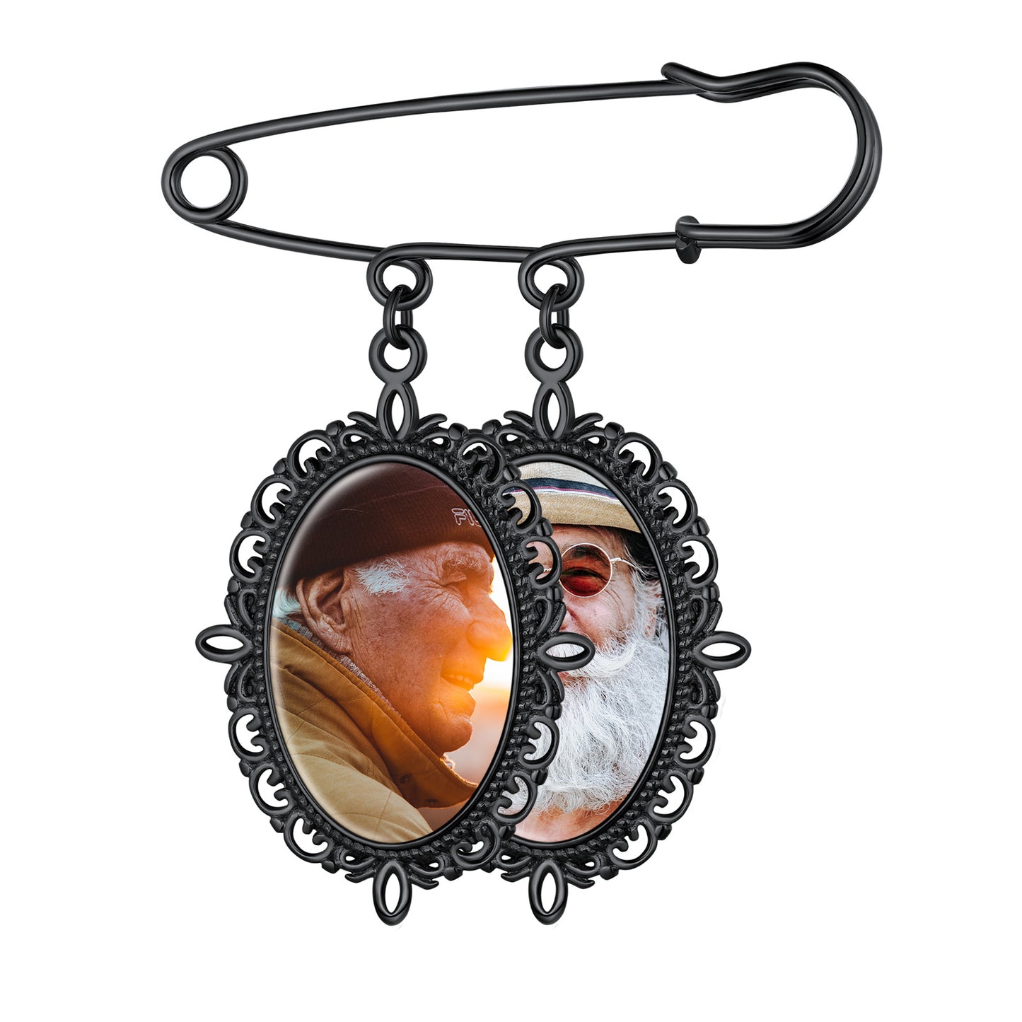 Memorial Boutonniere Pin with Two Photo Charms