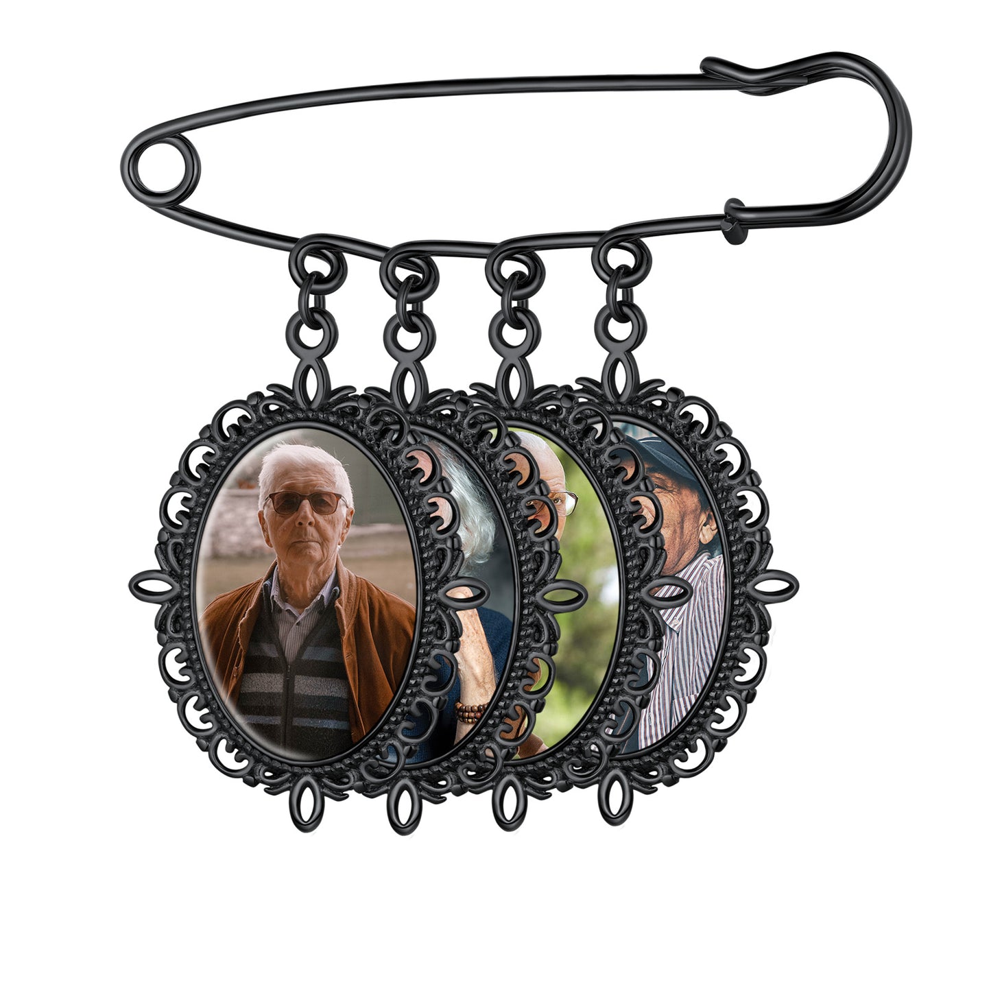 Personalized memorial photo charm pin with three photos