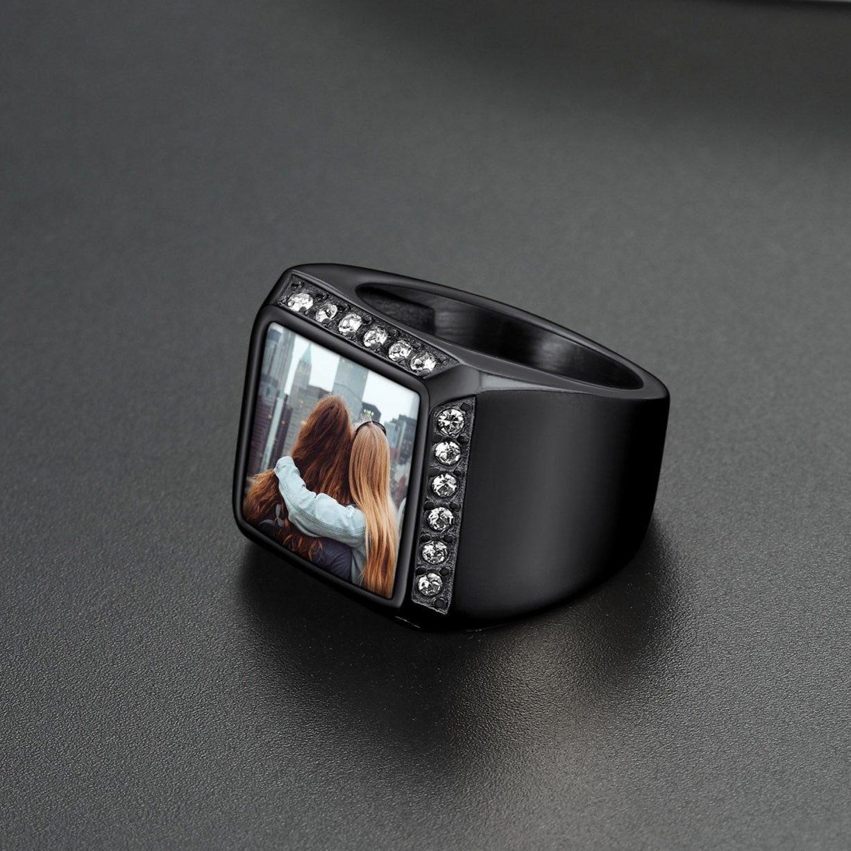 Personalized photo ring with image of two women, stainless steel