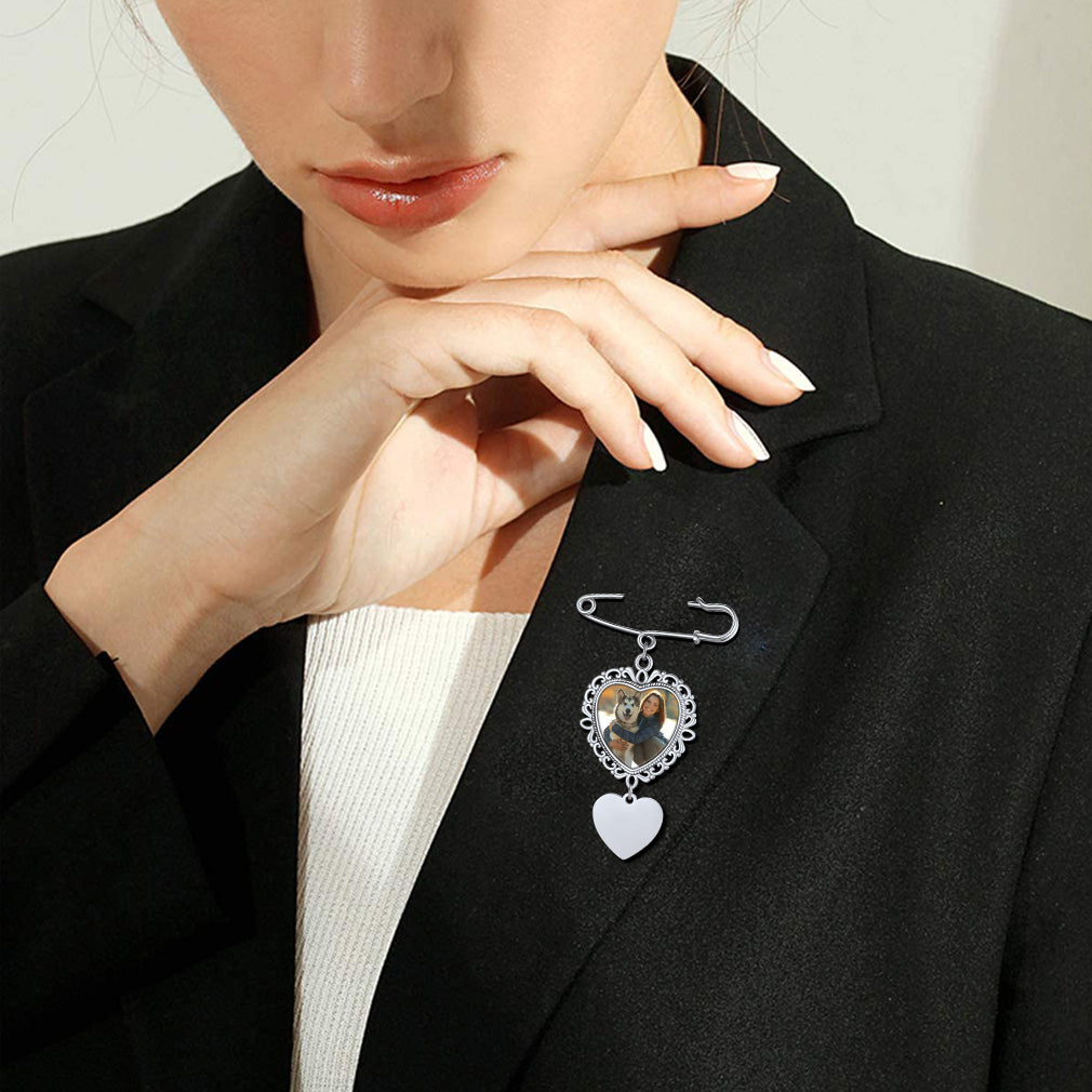 Customized Bouquet Heart Picture Charm Brooch Pin, perfect wedding gift