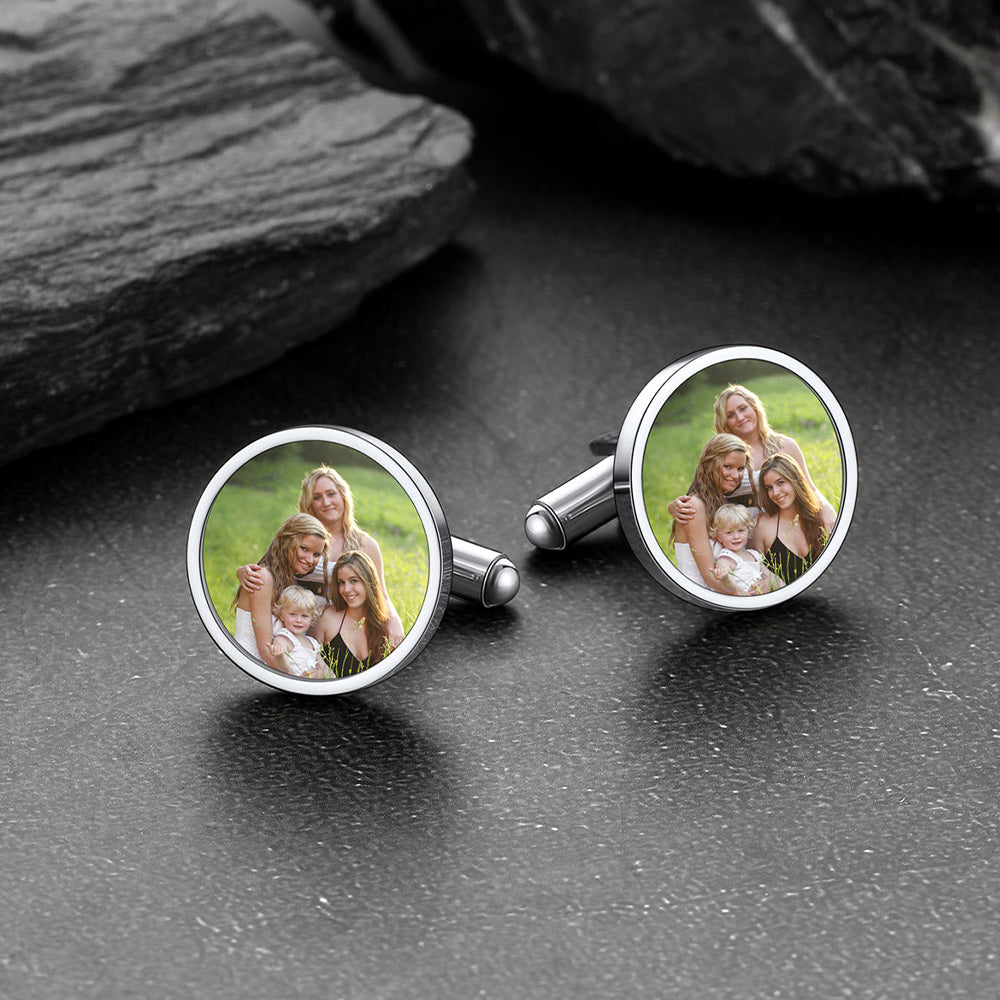 Faithheart Custom Picture Round Cufflinks for Men Groom Suits Shirts