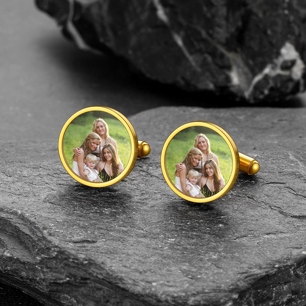 Faithheart Custom Picture Round Cufflinks for Men Groom Suits Shirts