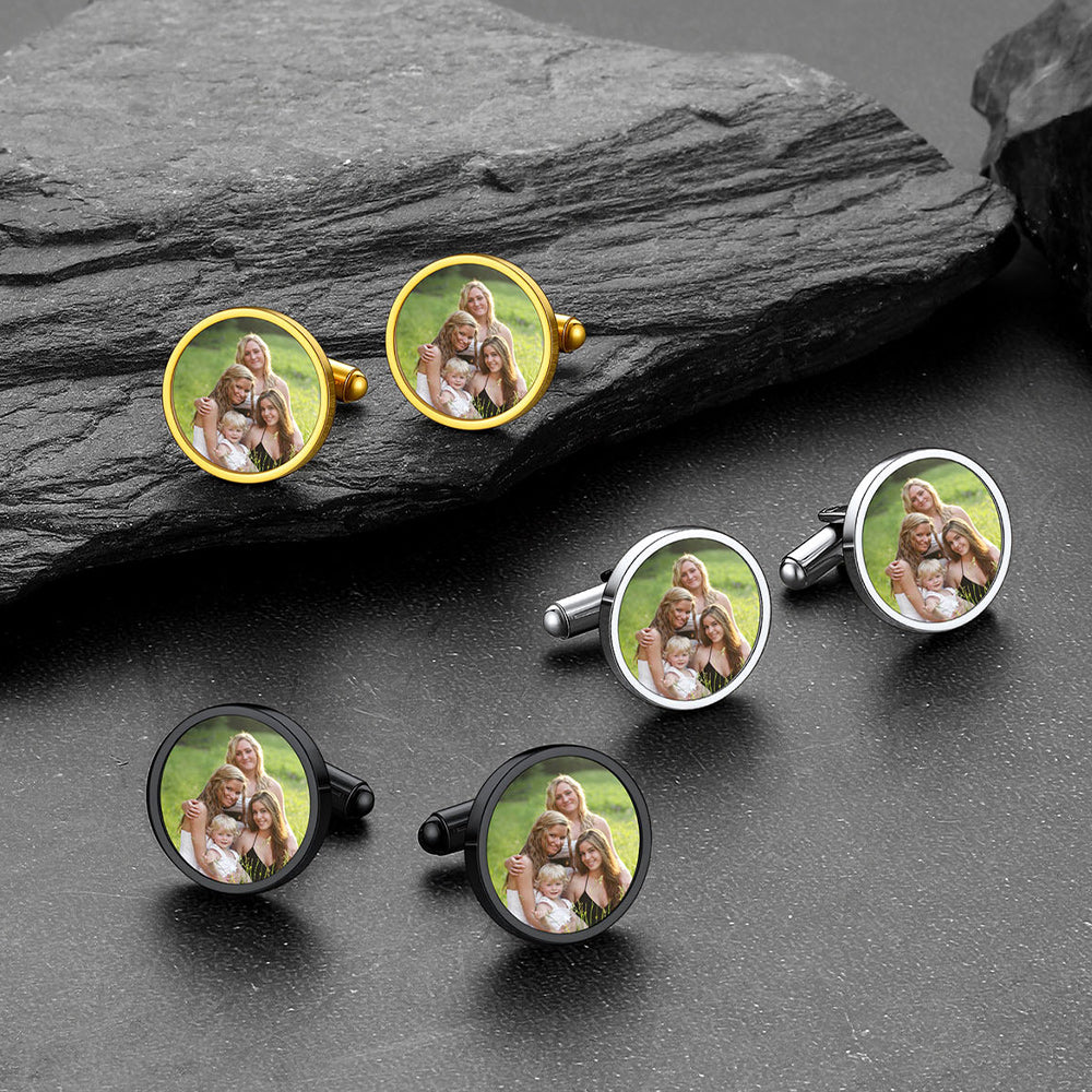 Faithheart Custom Picture Round Cufflinks for Men Groom Suits Shirts