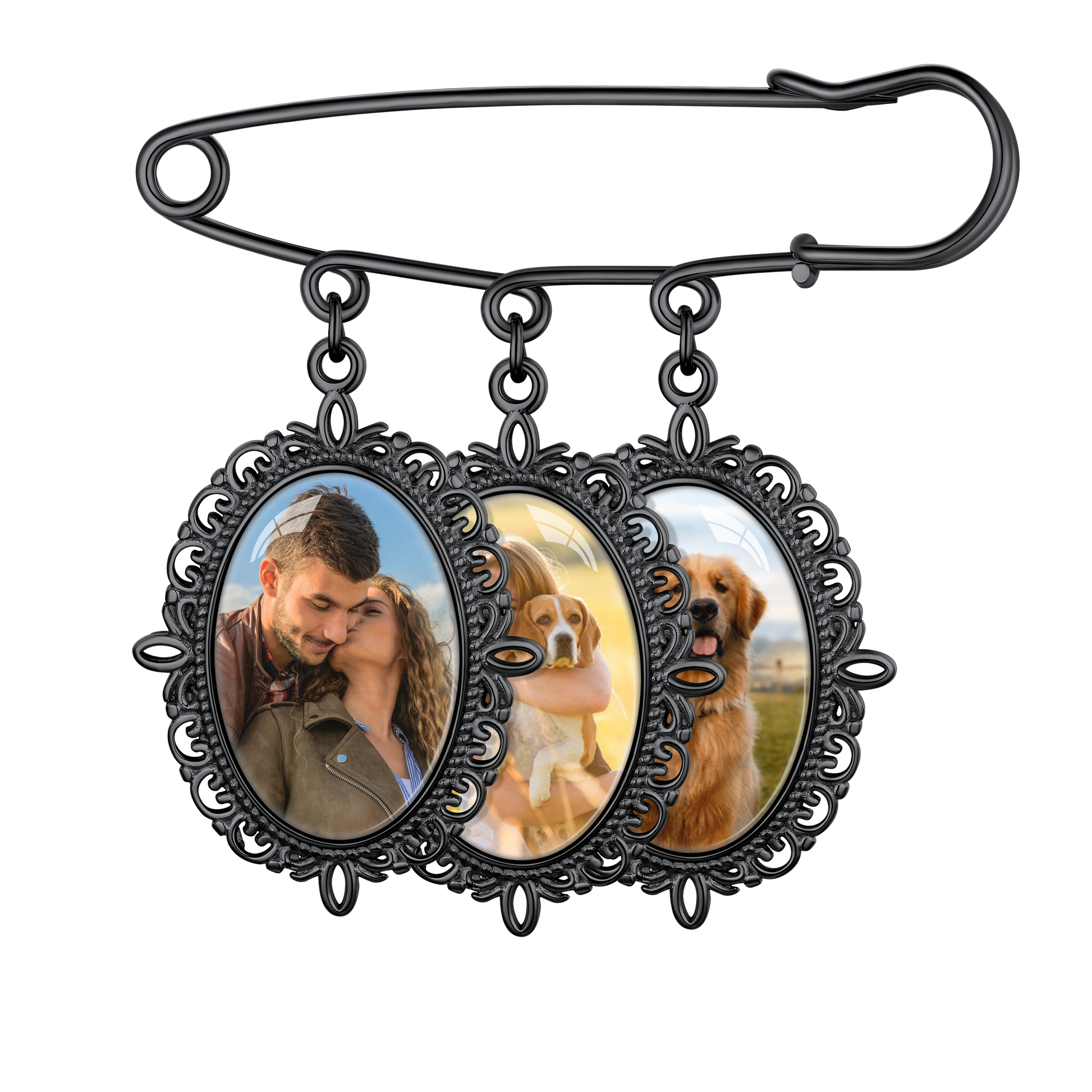 Customized 1-4 Pictures Memorial Charms Pins for Wedding/Funeral