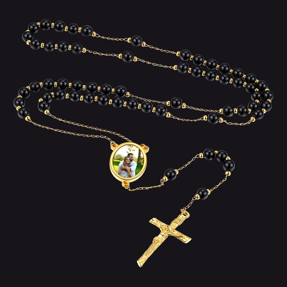 Picure Rosary Beads Catholic Cross Necklace