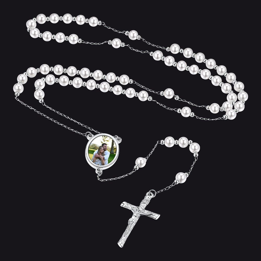 Picure Rosary Beads Catholic Cross Necklace