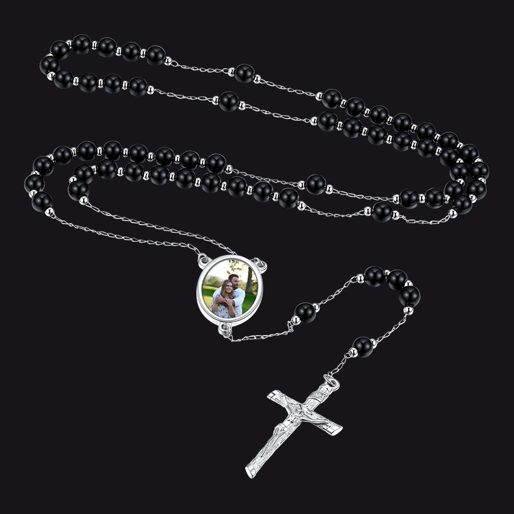 Picure Rosary Beads Catholic Cross Necklace