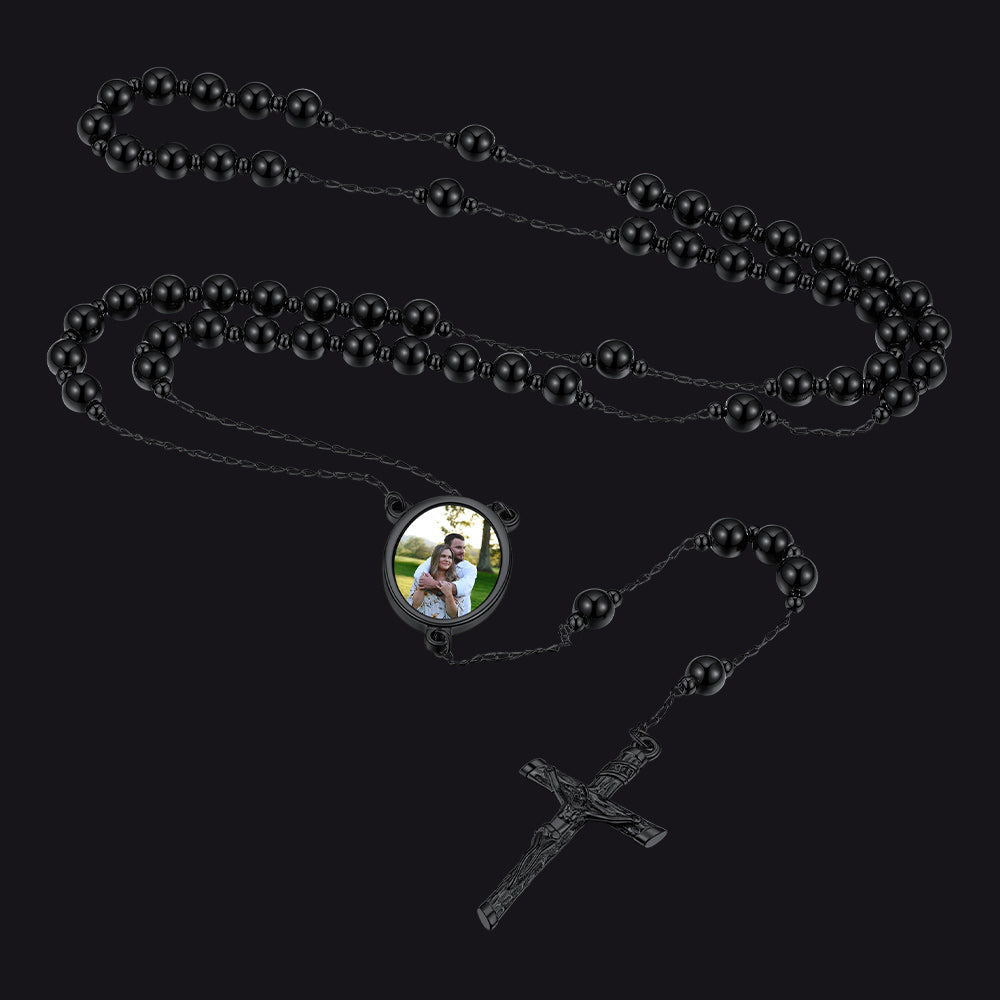 Picure Rosary Beads Catholic Cross Necklace