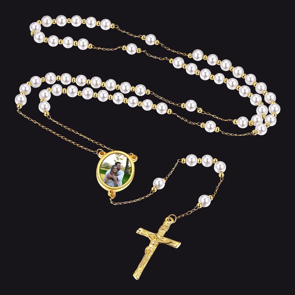 Picure Rosary Beads Catholic Cross Necklace