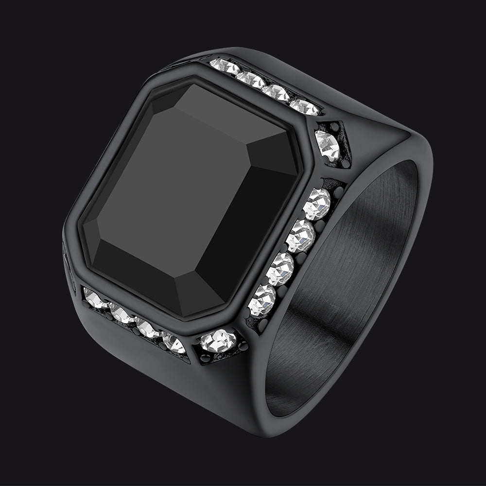FaithHeart Rhinestones Embrace Black Onyx Stainless Steel Rings FaithHeart