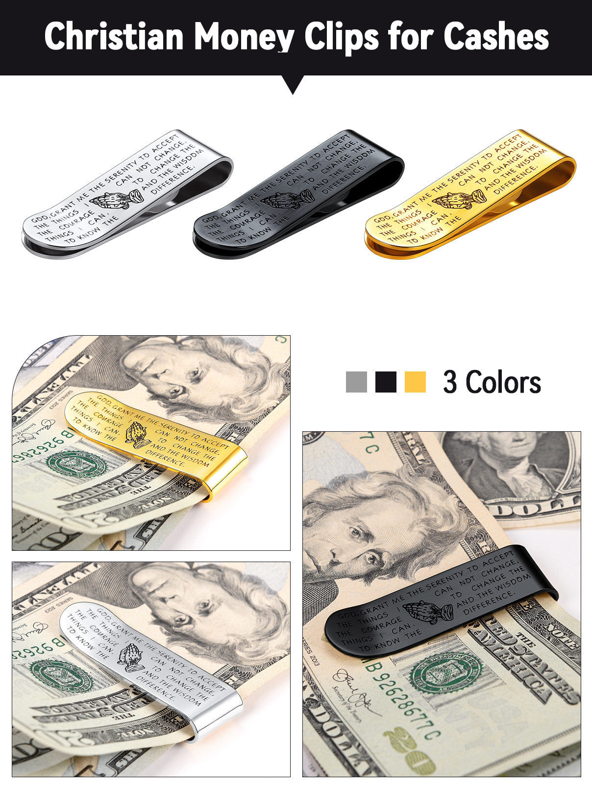 Christian money clips engraved with Serenity Prayer