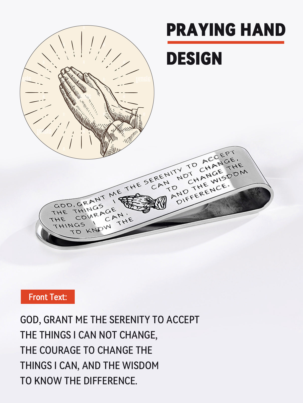 Praying hands money clip with Serenity Prayer