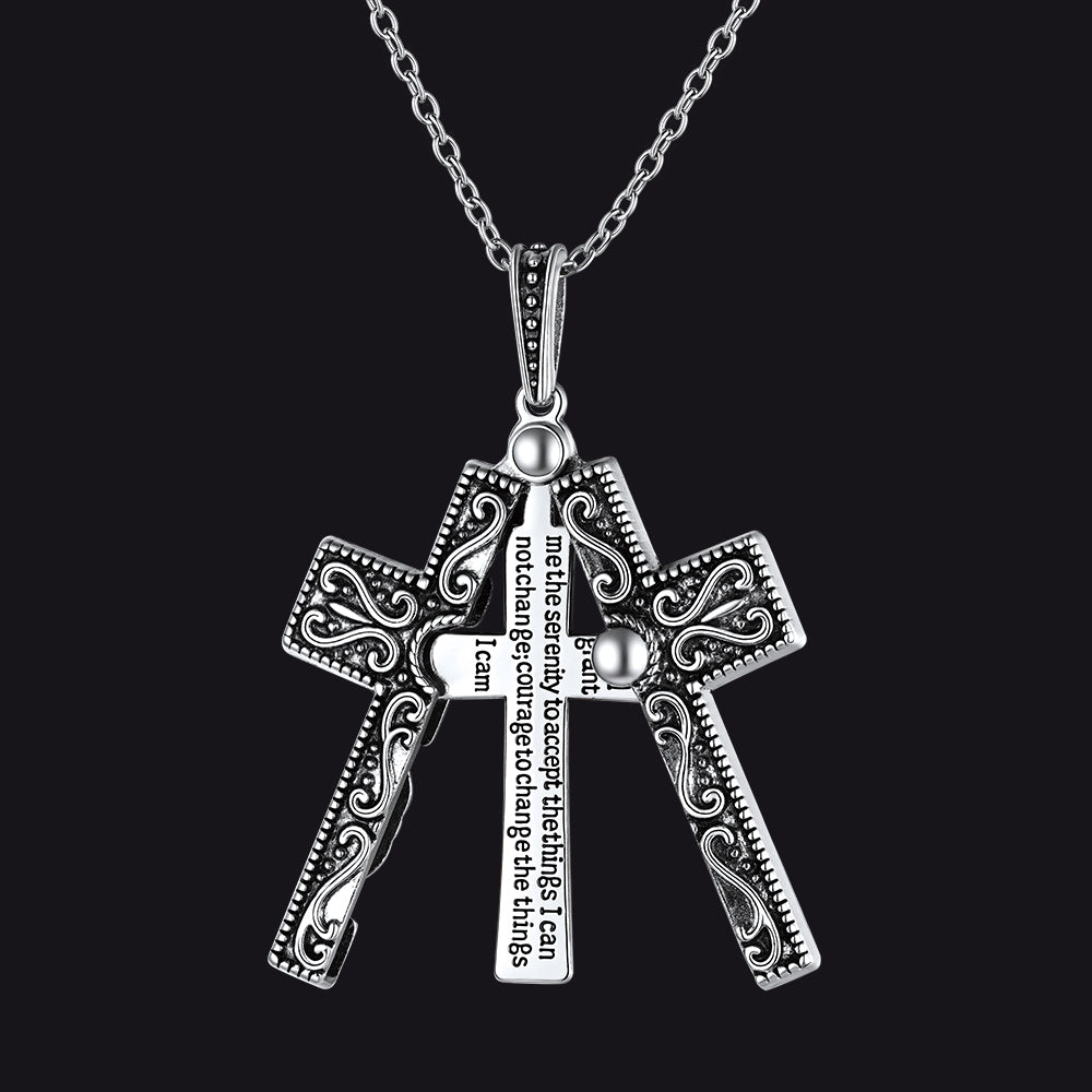 Men's Serenity Prayer folding crucifix cross pendant necklace