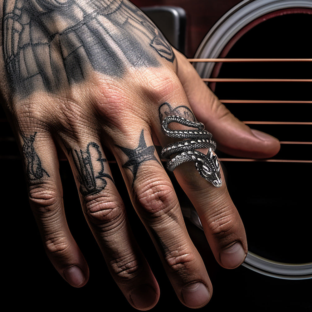 FaithHeart Punk Coiled Dragon Ring For Men Stainless Steel FaithHeart