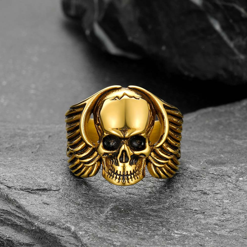Faithheart Gothic Cool Wings Skull Rings for Men