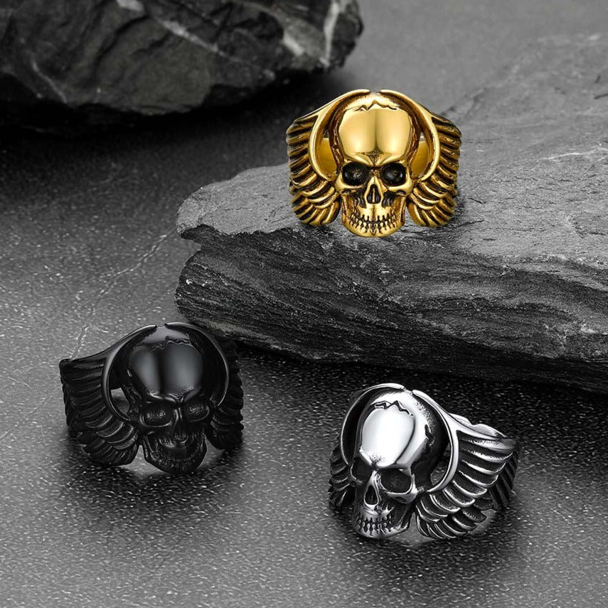 Faithheart Gothic Cool Wings Skull Rings for Men