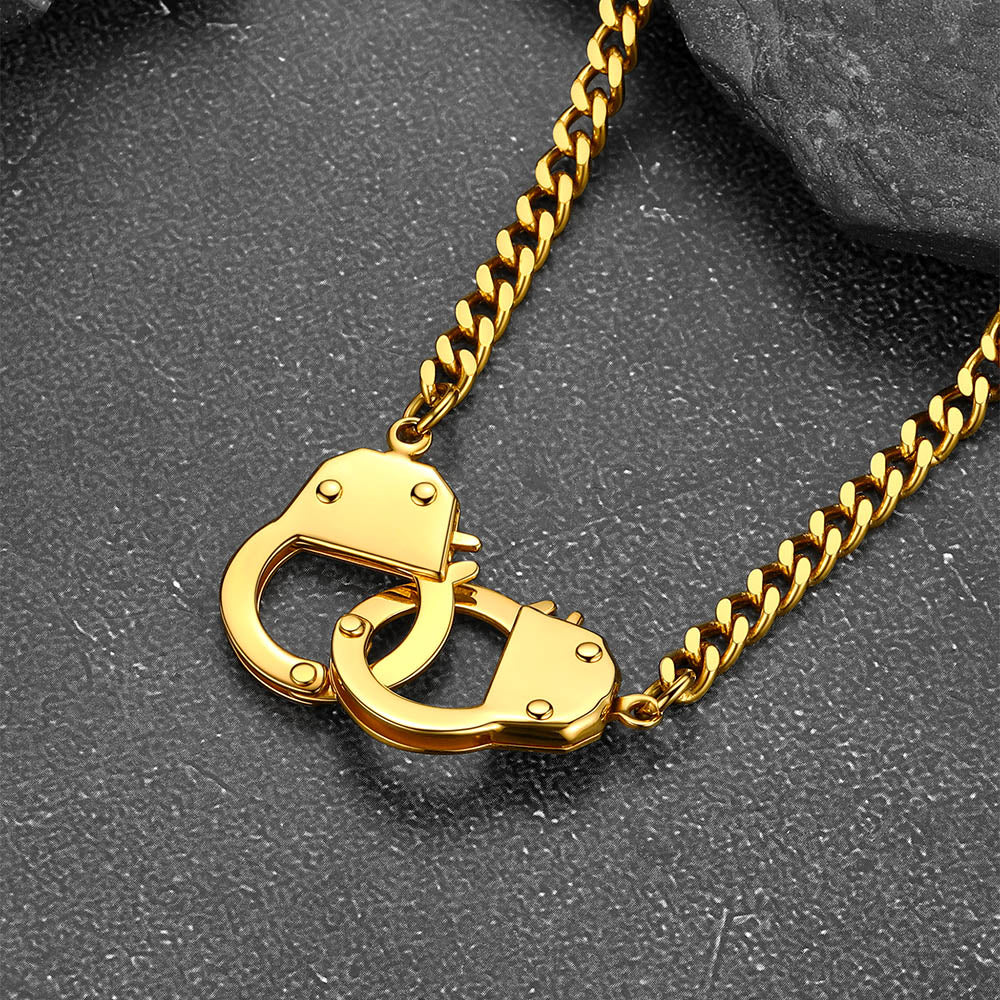 Gold handcuff necklace for men, Cuban link chain