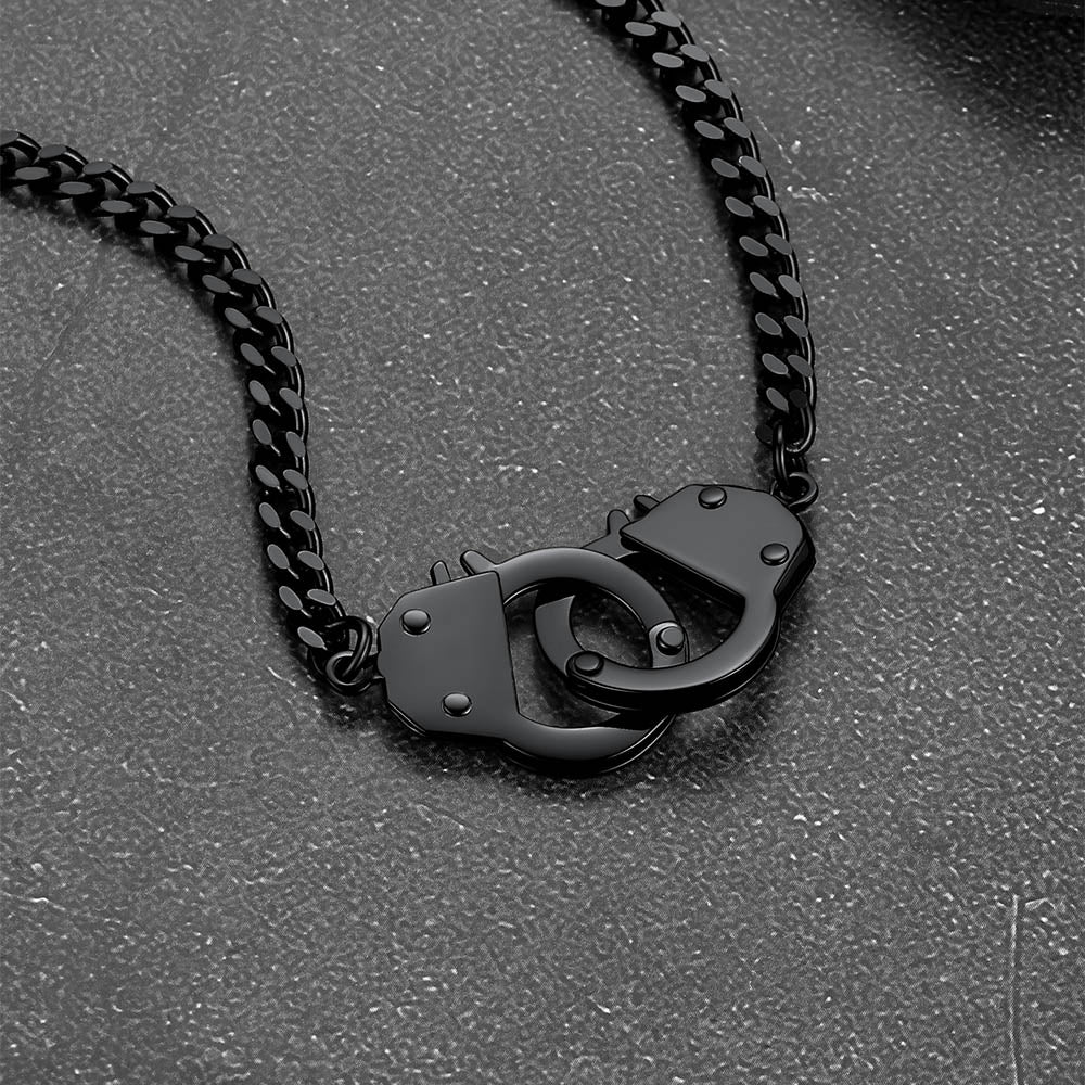 Black Handcuff Necklace for Men - Edgy Cuban Link Chain