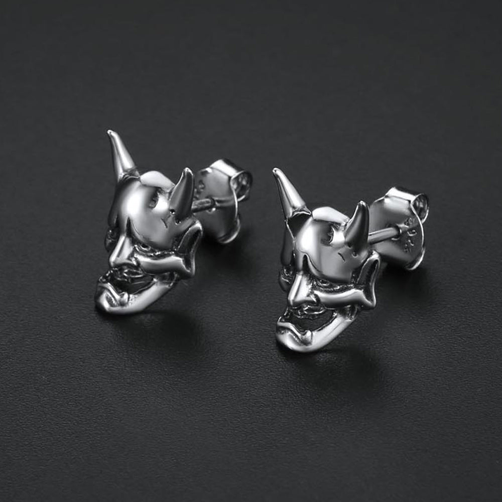925 Sterling Silver Hannya Mask Stud Earrings