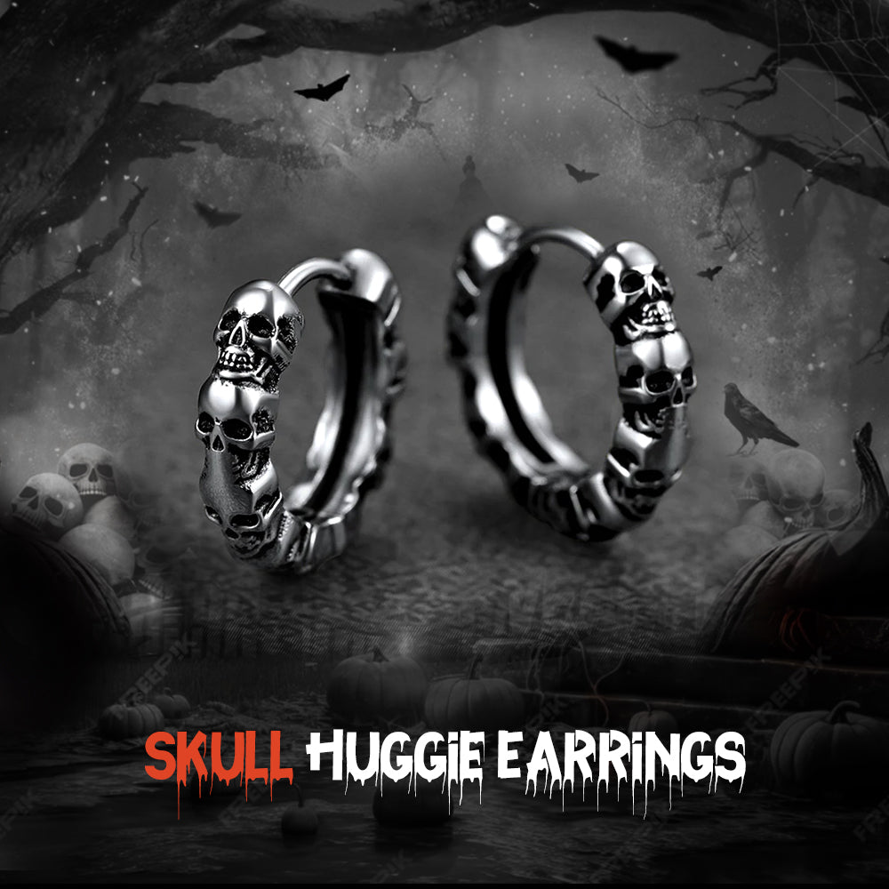 Gothic Skull Huggie Hoop Earrings for Men Women