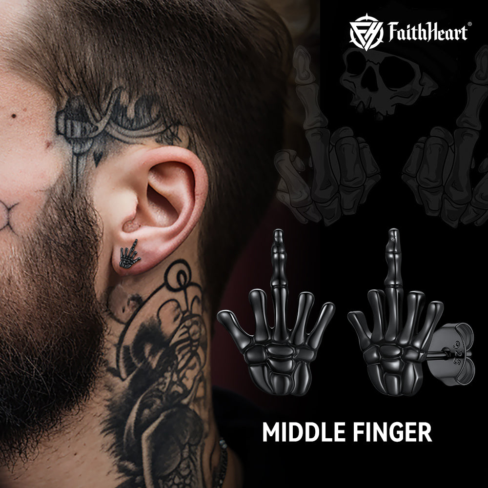Punk Middle Finger Skeleton Stud Earrings