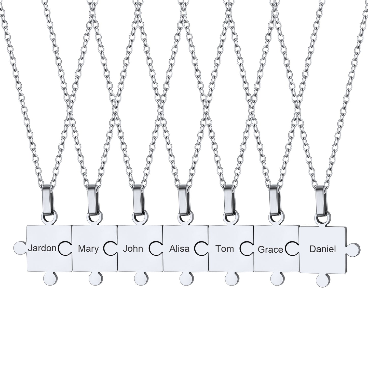 Puzzle Piece Necklaces with Names - Personalized Family Gifts