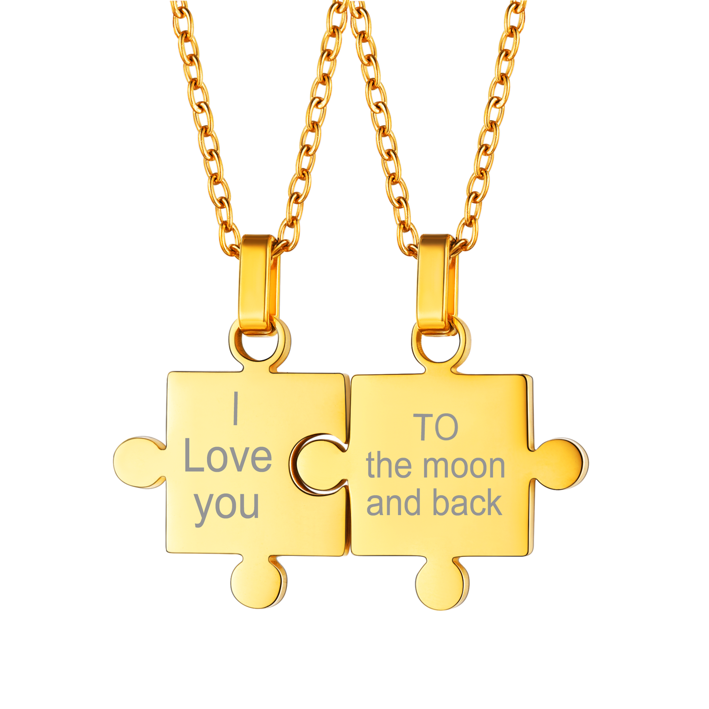 Gold Puzzle Piece Necklace Set - "I love you to the moon and back"