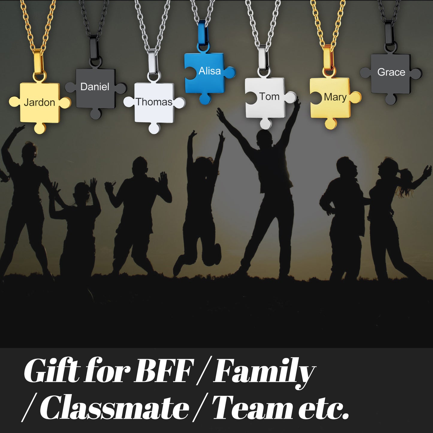 Personalized Puzzle Matching Necklace Set - Gift for Family & Friends