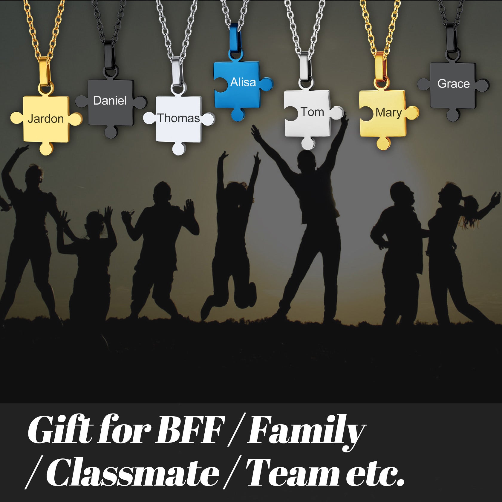 Personalized Puzzle Matching Necklace Set - Gift for Family & Friends