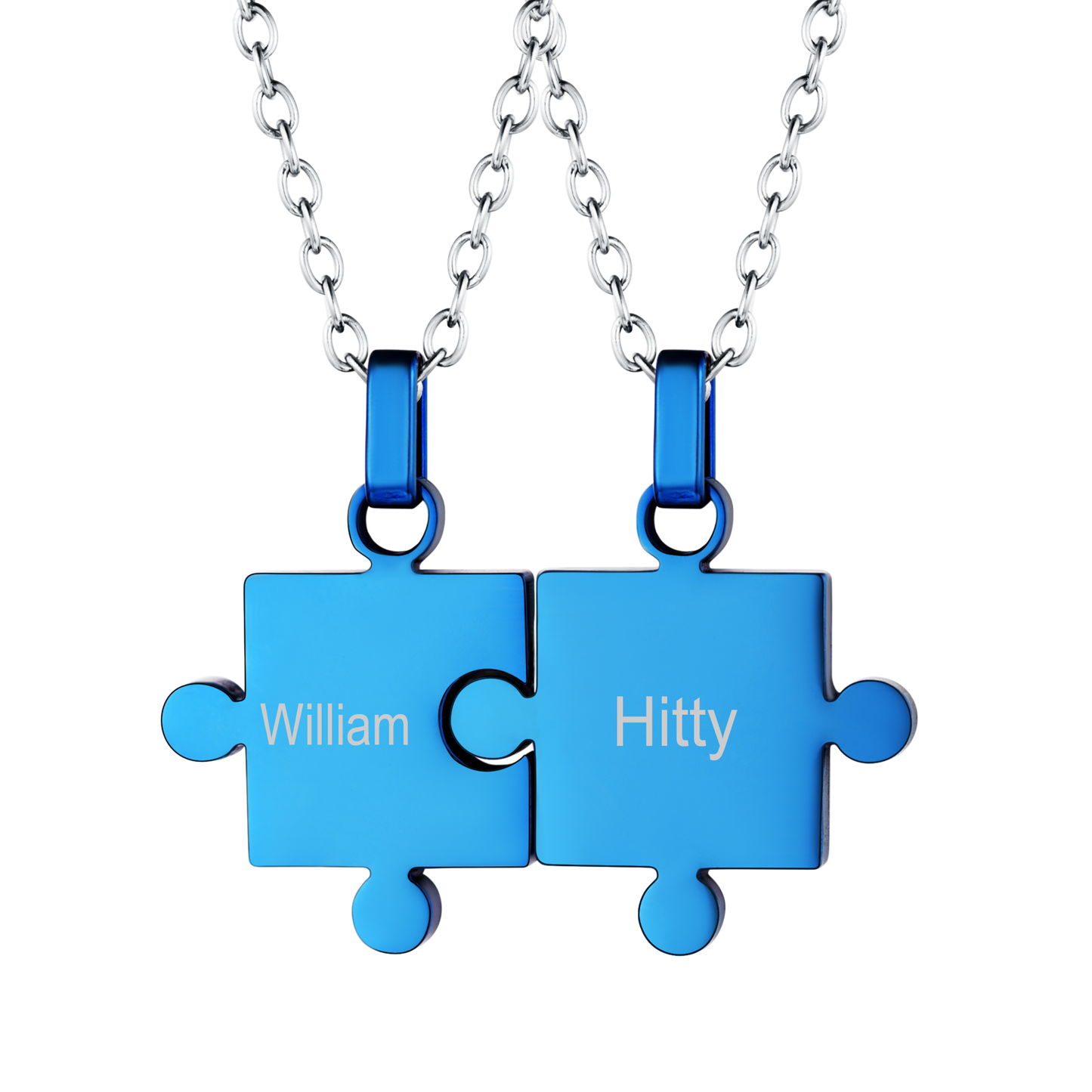 Personalized puzzle necklace set with names William and Hitty