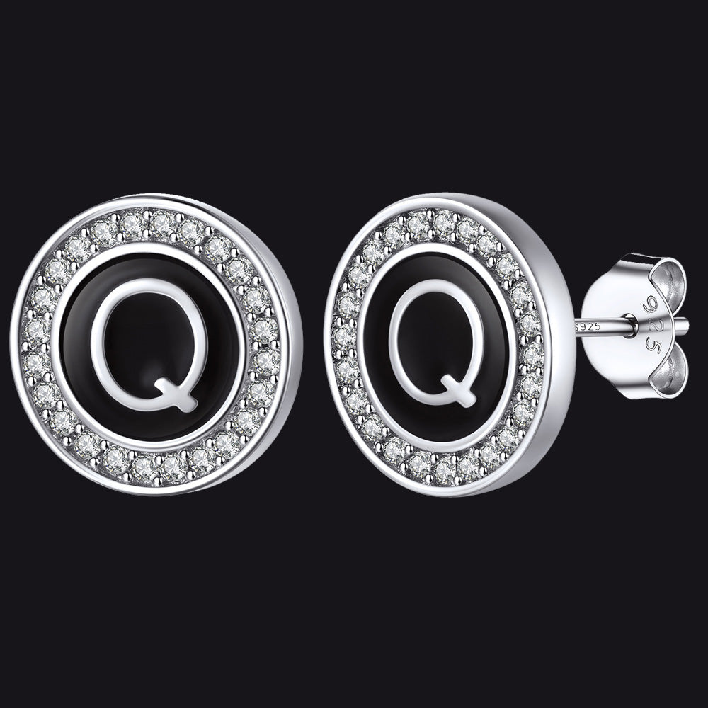 A-Z Initial Letter CZ Sterling Silver Stud Earrings FaithHeart